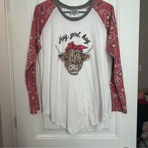 Source Unknown Long Sleeve Raglan Tee - White and Red Paisley